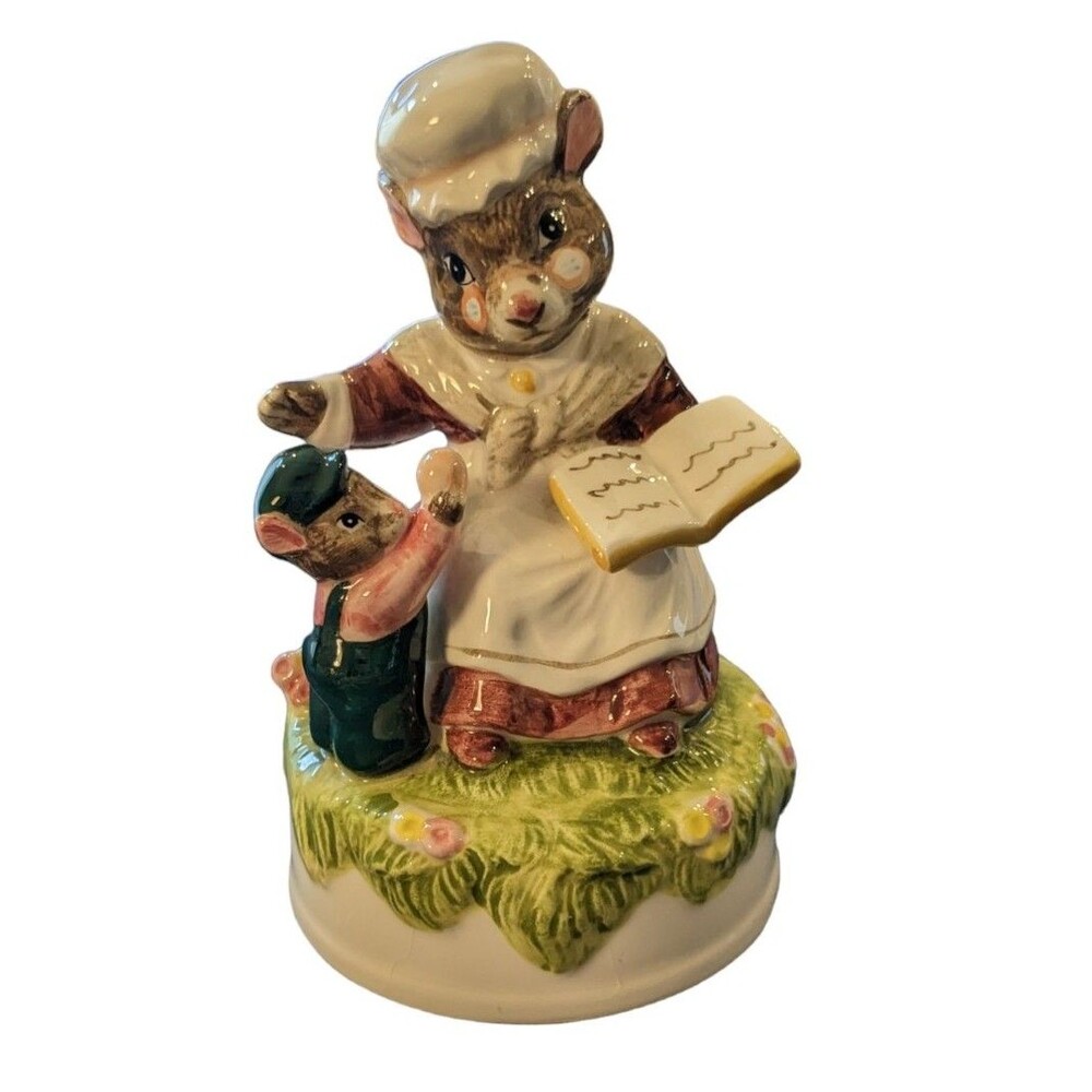 Vintage Schmid Hand Painted Rabbit Reading Figurine Music Box Peter Rabbit